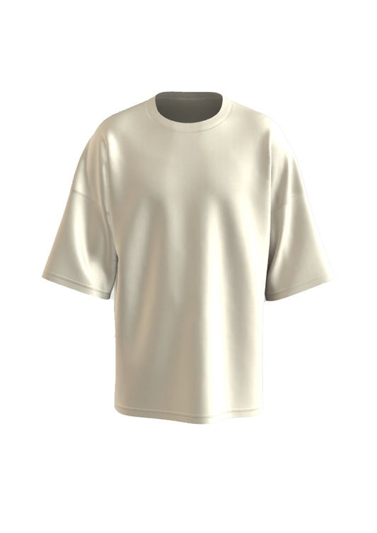 Beige Oversized Solid Cotton T-Shirt