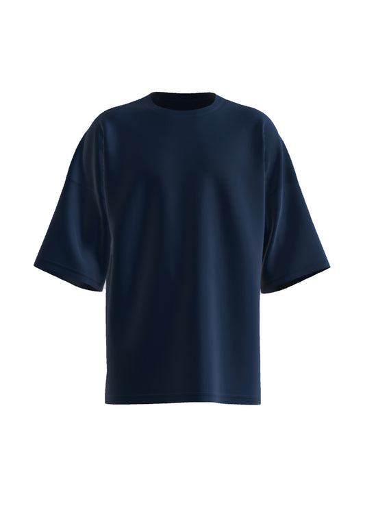 Navy Blue Oversized Solid Cotton T-Shirt