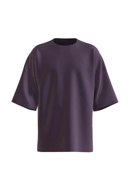 Grey purple Oversized Solid Cotton T-Shirt